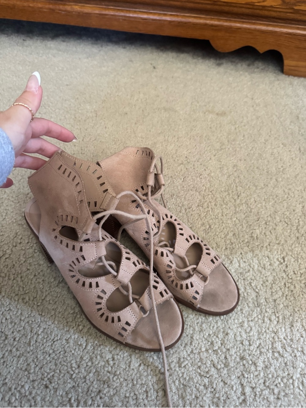 Mossimo Supply Co. Blush Tan Suede Lace-Up Cutout Sandals